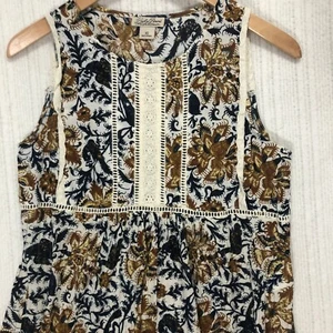 Lucky Brand Floral Print Tank Top Sleeveless Lace Trim Boho Women's Size XS - Picture 1 of 9