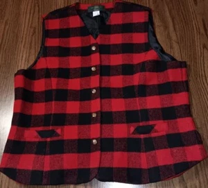 Rare, Vintage~Orvis Wool Red Buffalo Plaid Vest Size X-Large Made in USA 90's - Picture 1 of 5