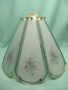 VTG Touch Lamp Replacement Shade Gold Tone Metal/White With Blue & Brown Floral - Picture 1 of 17