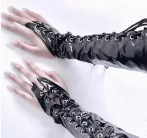 Dominatrix leather Open Arm Long Lace Gloves Women Accessory Black Or Red - Picture 1 of 3