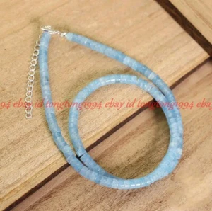 Natürlich 3x6mm Aquamarin Edelstein Reifen Rondelle Perlen Halskette 35-70cm - Bild 1 von 4