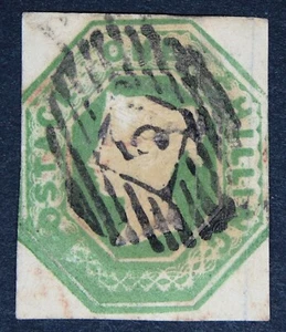 GB SG55 QV 1847 1/- Green, Embossed, Square cut, Used - Picture 1 of 2