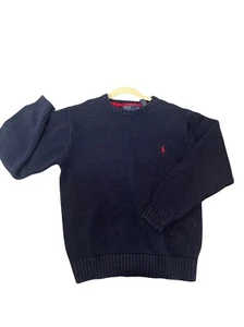 Polo Ralph Lauren Boys Crewneck Knit Sweater Navy Blue 100% Cotton Size Medium - Picture 1 of 6