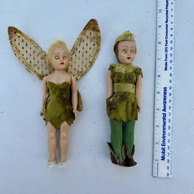 Muñecas de plástico duro Peter Pan y Tinker Bell de colección Disney ojos dormidos Foto 1 de 4