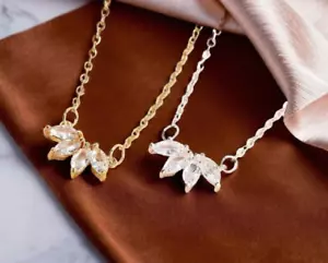 Leaf Necklace for Women, Elegant Diamond Pendant, Tiny Chain, Everyday Gift - Picture 1 of 6