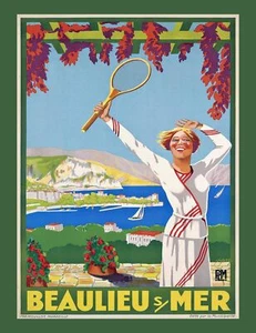 7643. Póster de diseño vintage. Decoración de la habitación del hogar oficina. Beaulieu Mer. Arte del tenis francés - Imagen 1 de 1