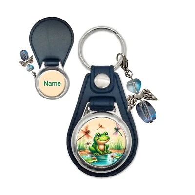 Kunstleder Frosch Schlüsselanhänger mit Name und Schutzengel - Bild 1 von 4