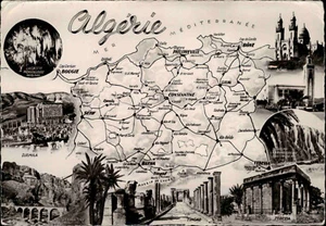 ALGERIE Algerien Ansichtskarte Map Landkarte Postkarte ~1950/60 Afrika Africa - Picture 1 of 2