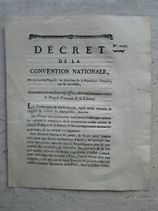 Décret MESURES REPRESSIVES CONTRE LE PEUPLE FRANCAIS. Bourges, 1794. - Picture 1 of 2