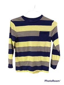 Old Navy Shirt Youth Medium 8 Blue Gray Yellow Stripe Long Sleeve Top Boys - Picture 1 of 6