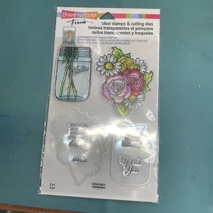 Mason Jar & Flowers Stampendous Clear Stamp & Die Cut Set CSD04 NEW! - Picture 1 of 2