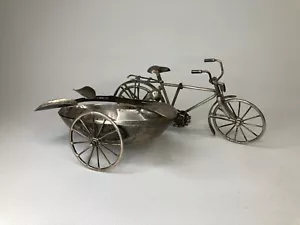 Sterling Silver Vtg Bicycle with Sidecar Ashtray Unique Mexico 925 Bike Patina - Picture 1 of 12