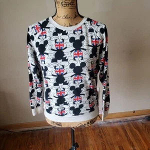 Disney White Multicolored Mickey Mouse Graphic Print Crew Neck Sweater Small - Picture 1 of 6
