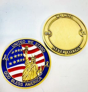 Challenge Coin United We Stand 9/11 Never Forget God Bless America Flag NEW - Picture 1 of 3