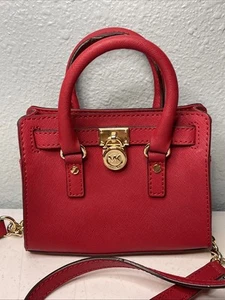 Michael Kors Micro Mini Hamilton Red Leather Crossbody Handbag So CUTE!! - Picture 1 of 11