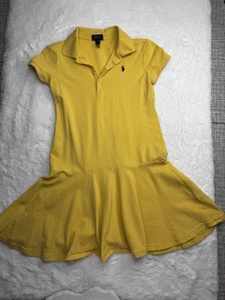POLO RALPH LAUREN Tennis Dress Girls Size Large 12 14 Pique Knit Yellow Preppy - Picture 1 of 10