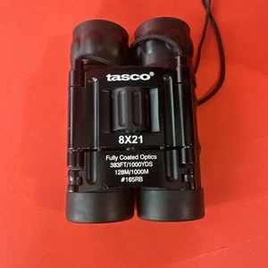 Tasco 8x21 Compact Roof Prism Binoculars With Case #165RB - 383FT / 1000YDS - Picture 1 of 8