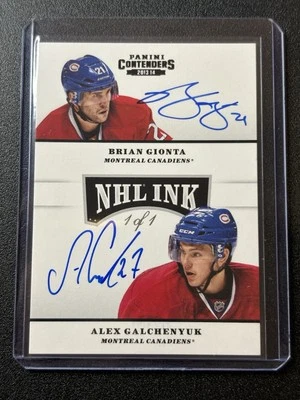 2013-14 Panini Dominion NHL Ink Dual Auto 1/1 Brian Gionta Alex Galchenyuk - Image 1 of 2