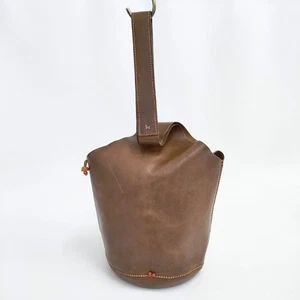 HENRY CUIR Leather beaded dog embroidery by CANE Shoulder Bag Brown 5-0914G∞ - Picture 1 of 9