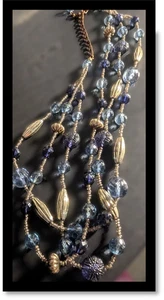๐ 3-Strand Blue & Gold Beaded Necklace | Adjust 17โ20" - Bead Still My Heart - Picture 1 of 7
