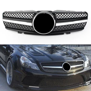 Sport Radiator Grille Grill Fit Mercedes Benz R230 SL 2003-2006 IN Chrome+Black - Foto 1 di 10