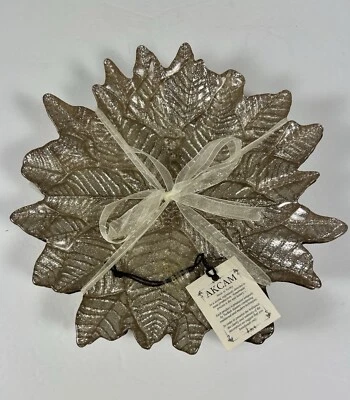 4 Platos de Postre AKCAM VIDRIO TURCO POINSETTIA Oro Plata Bronce Brillante Nuevo con Etiquetas Foto 1 de 4