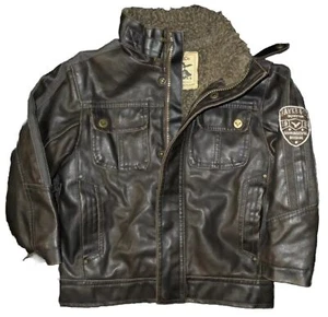 MOTORCYCLE JACKET 4 BOYS COAT MOCK LEATHER SHEARLING LINED HAWKE & CO KIDS - Picture 1 of 5
