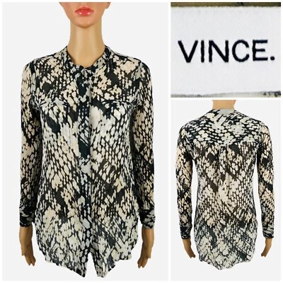 Blusa Vince Feminina 0 Basketweave 100% Seda Botão Estampado Abstrato Excelente Estado Usado - Imagem 1 de 4