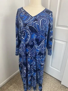 Ulla Popken 36 38 Maxi Dress 100% Cotton Boho Paisley Beachy Comfy - Picture 1 of 14