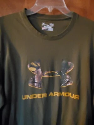 Under Armour Charged T-Shirt XL Men Green Long Sleeve Hunting Camo Logo Loose - Image 1 of 4