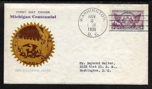 775 3c Stamp (1935) MICHIGAN CENTENARY FDC (2ND DAY) BY RALEY - PLANTY 775 - 15 - Picture 1 of 1