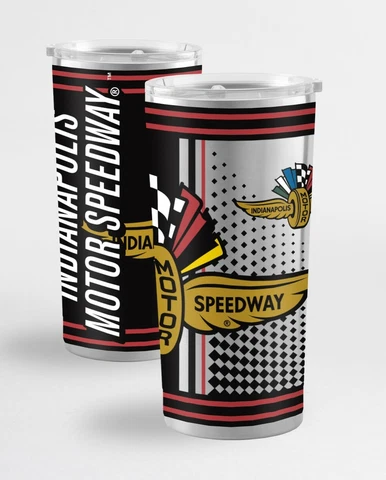 Indianapolis Motor Speedway Stainless Steel 20oz Tumbler IMS Wings Wheel & Flags Cover