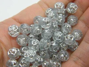 200 Rose flower beads clear and silver 8mm acrylic BB855 - Picture 1 of 1