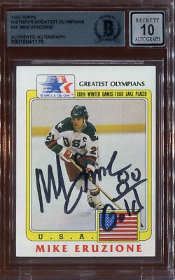 Mike Eruzione 80 Gold Topps Olympics Signed Card Beckett Autograph 10 BAS *78 - Image 1 of 2