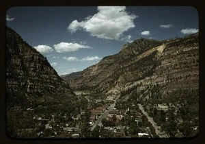 Landscapes,roads,mountains,valleys,buildings,Ouray,Colorado,CO,Russell Lee,1940 - Picture 1 of 1