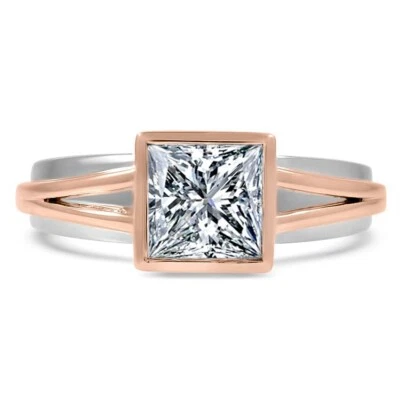 1.00 Ct Princess Cut Lab Created Diamond Engagement Wedding Ring 14K Rose Gold Foto 1 de 4