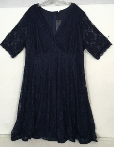 Pin up Fashion Womens Dress Size 24W Navy Blue Lined Lace V neck Back Zipper - Picture 1 of 16