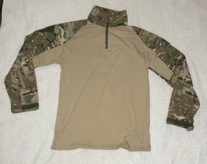 Herren 1/4 Reißverschluss Langarm Beige Camouflage Combat Shirt Größe 2XL - Bild 1 von 4