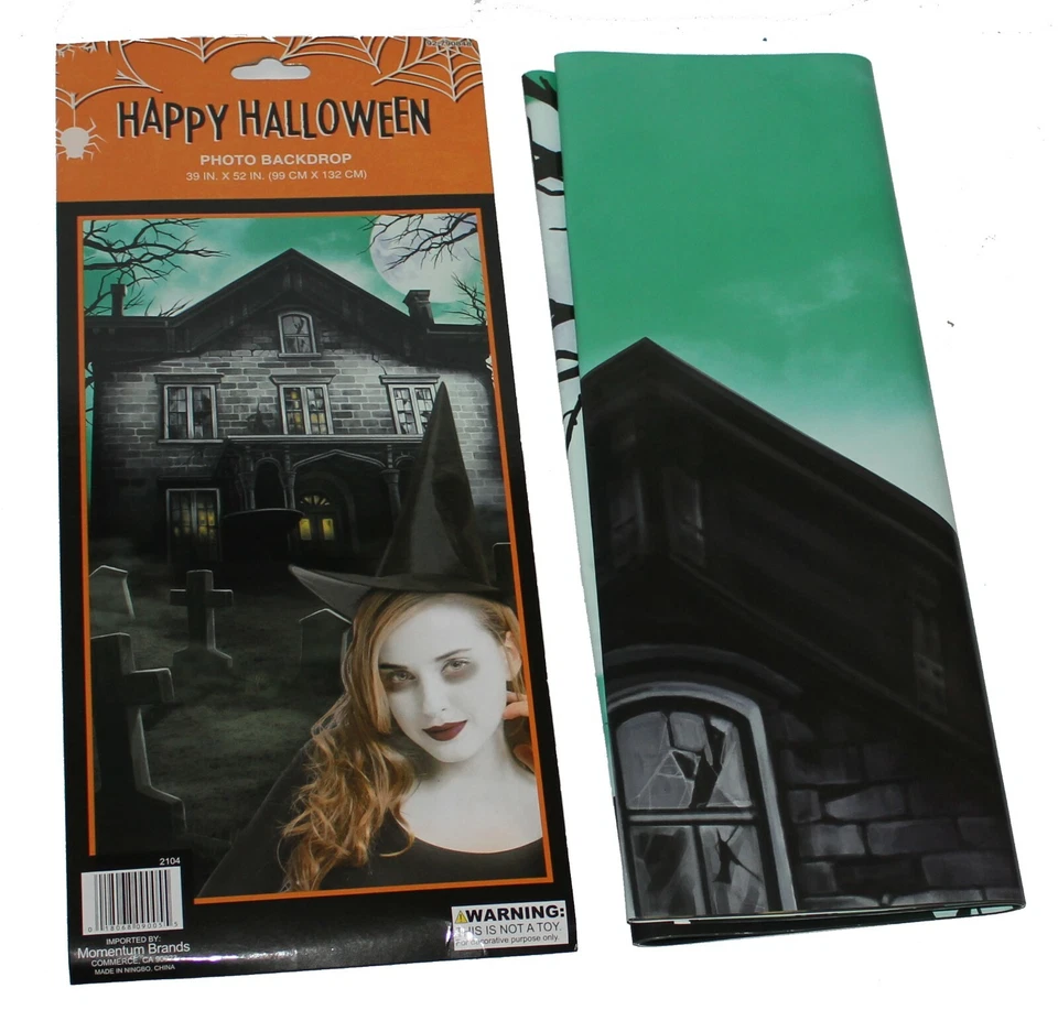 39" x 52" Halloween Haunted House Photo Backdrop, Graveyard Spooky Night Theme - Image 1 of 1