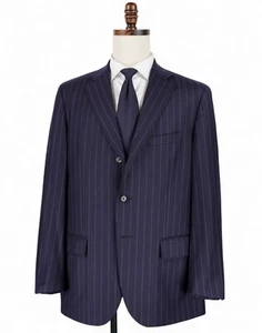 Polo Ralph Lauren Blue Label Wool Suit 40R Navy Blue Striped Corneliani Italy - Picture 1 of 17