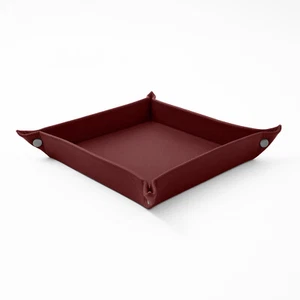 Vide Poche Cuir Véritable Rouge Bordeaux - Plateau de Rangement Clés Papeterie - Photo 1/5
