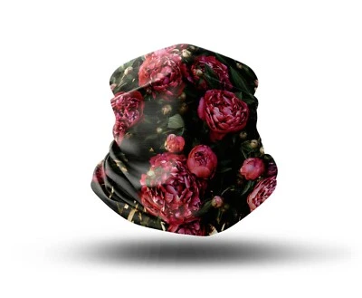Washable Fabric Face Cover Neck Gaiter Unique Print Peonies Flowers EU Made - Image 1 of 4
