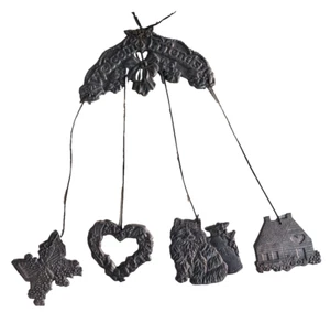 Carson "Welcome Friends" Windchimes 1992 Cat Butterfly Home Heart Pewter Vintage - Picture 1 of 4