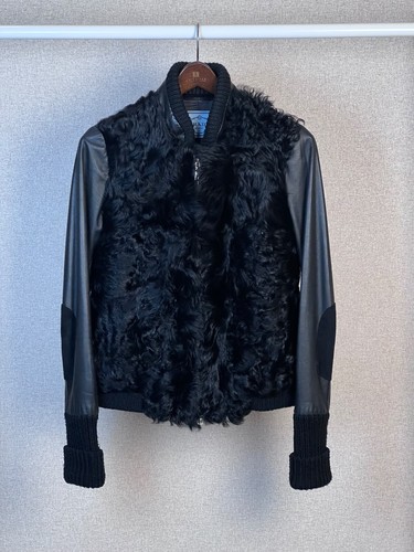 Giacca autentica donna Prada shearling in pelle nera taglia 40