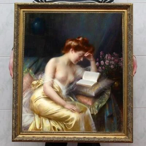 Handmade Old Master-Art Antique Oil Painting noblewoman girl on canvas 30"x40" - Picture 1 of 2