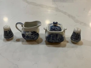 Staffordshire Liberty Blue  Creamer and Sugar Set and Salt Pepper shakers - Picture 1 of 11