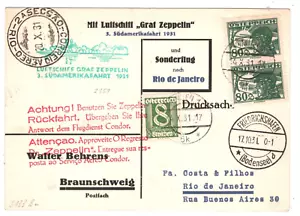 AUSTRIA Treaty GRAF ZEPPELIN Air Mail 1931 Card *3.SUDAMERIKAFAHRT* Rio MA2090 - Picture 1 of 10