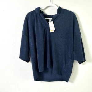 C&C California Top Womens Size XL Navy Blue Terry Pullover Short Sleeve NWT - Picture 1 of 12