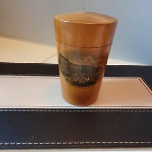 Antique Victorian Mauchline Ware glass holder, and beaker 