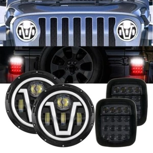 For 1996-2006 Jeep Wrangler 7" LED Headlight + Tail Light Brake Light Kit Combo - Foto 1 di 12